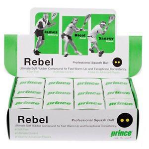 Prince Rebel Squash Balls double yellow dot - 1 doz box - main image